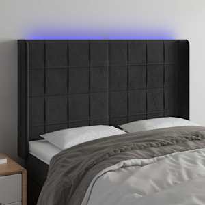 Čelo postele s LED černé 147 x 16 x 118/128 cm samet - obrázek 1