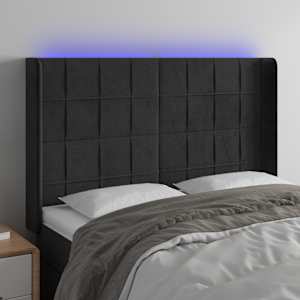LED posteljno vzglavje črno 147x16x118/128 cm žamet