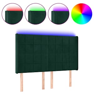 Čelo postele s LED tmavě zelené 147 x 16 x 118/128 cm samet - obrázek 2