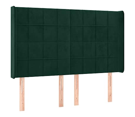 vidaXL Tăblie de pat cu LED, verde &icirc;nchis, 147x16x118/128 cm, catifea