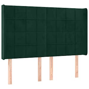 vidaXL Tăblie de pat cu LED, verde &icirc;nchis, 147x16x118/128 cm, catifea