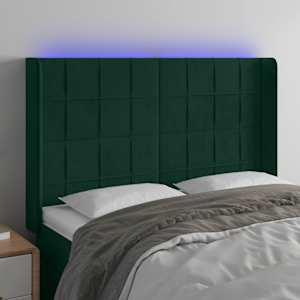 LED posteljno vzglavje temno zeleno 147x16x118/128 cm žamet
