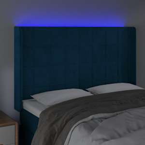 Čelo postele s LED tmavě modré 147 x 16 x 118/128 cm samet - obrázek 4