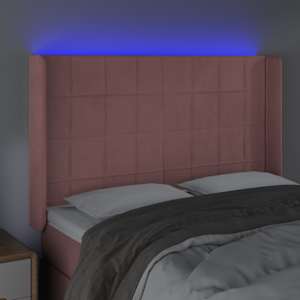 Čelo postele s LED růžové 147 x 16 x 118/128 cm samet - obrázek 4