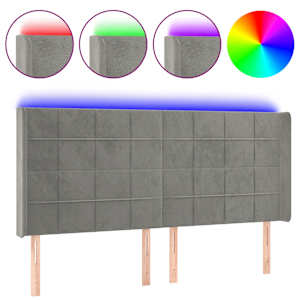 Čelo postele s LED světle šedé 163 x 16 x 118/128 cm samet - obrázek 2