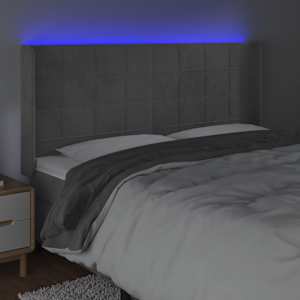 Čelo postele s LED světle šedé 163 x 16 x 118/128 cm samet - obrázek 4
