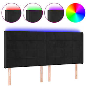 vidaXL LED-voodipeats, must, 163x16x118/128 cm, samet