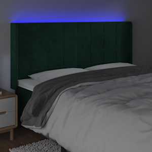 Čelo postele s LED tmavě zelené 163 x 16 x 118/128 cm samet - obrázek 4