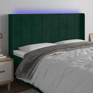 LED posteljno vzglavje temno zeleno 163x16x118/128 cm žamet