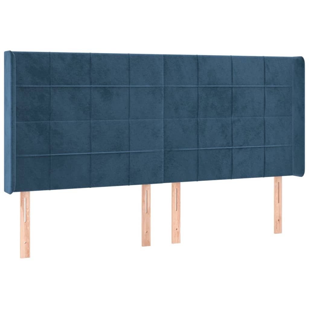 vidaXL Hoofdbord LED 163x16x118/128 cm fluweel donkerblauw afbeelding