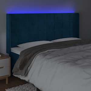 Čelo postele s LED tmavě modré 163 x 16 x 118/128 cm samet - obrázek 4
