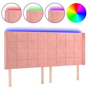 Čelo postele s LED růžové 163 x 16 x 118/128 cm samet - obrázek 2