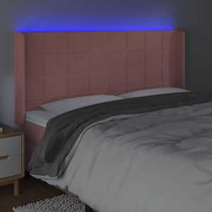 Čelo postele s LED růžové 163 x 16 x 118/128 cm samet - obrázek 4