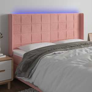 Čelo postele s LED růžové 163 x 16 x 118/128 cm samet - obrázek 1