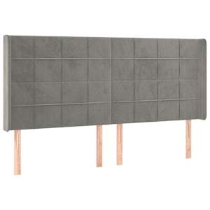 Čelo postele s LED světle šedé 183 x 16 x 118/128 cm samet - obrázek 3