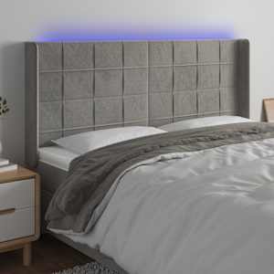Čelo postele s LED světle šedé 183 x 16 x 118/128 cm samet - obrázek 1