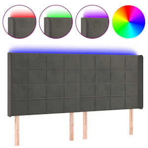 Čelo postele s LED tmavě šedé 183 x 16 x 118/128 cm samet - obrázek 2