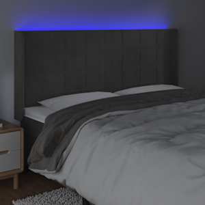 Čelo postele s LED tmavě šedé 183 x 16 x 118/128 cm samet - obrázek 4
