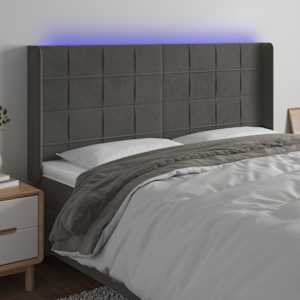 Čelo postele s LED tmavě šedé 183 x 16 x 118/128 cm samet - obrázek 1