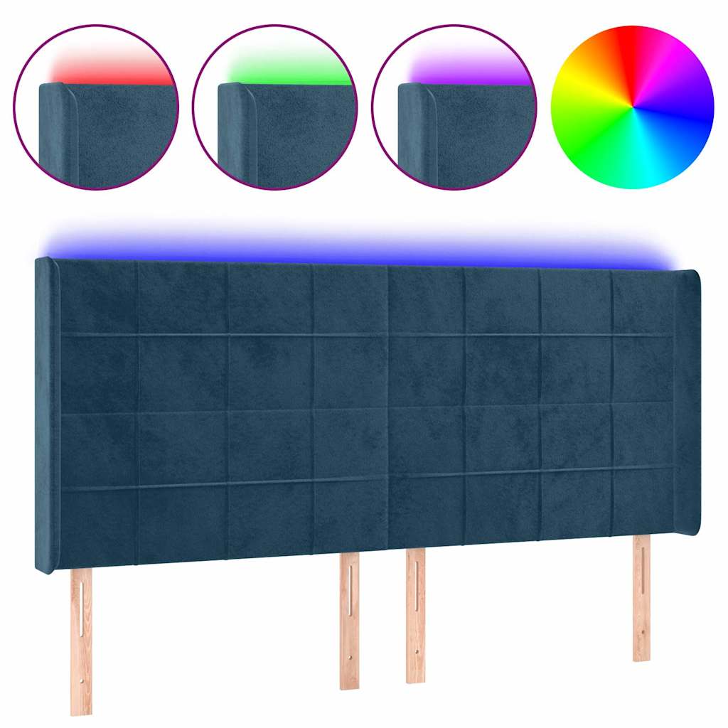 vidaXL Hoofdbord LED 183x16x118/128 cm fluweel donkerblauw blauw, foto 3