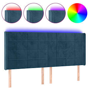 Čelo postele s LED tmavě modré 183 x 16 x 118/128 cm samet - obrázek 2