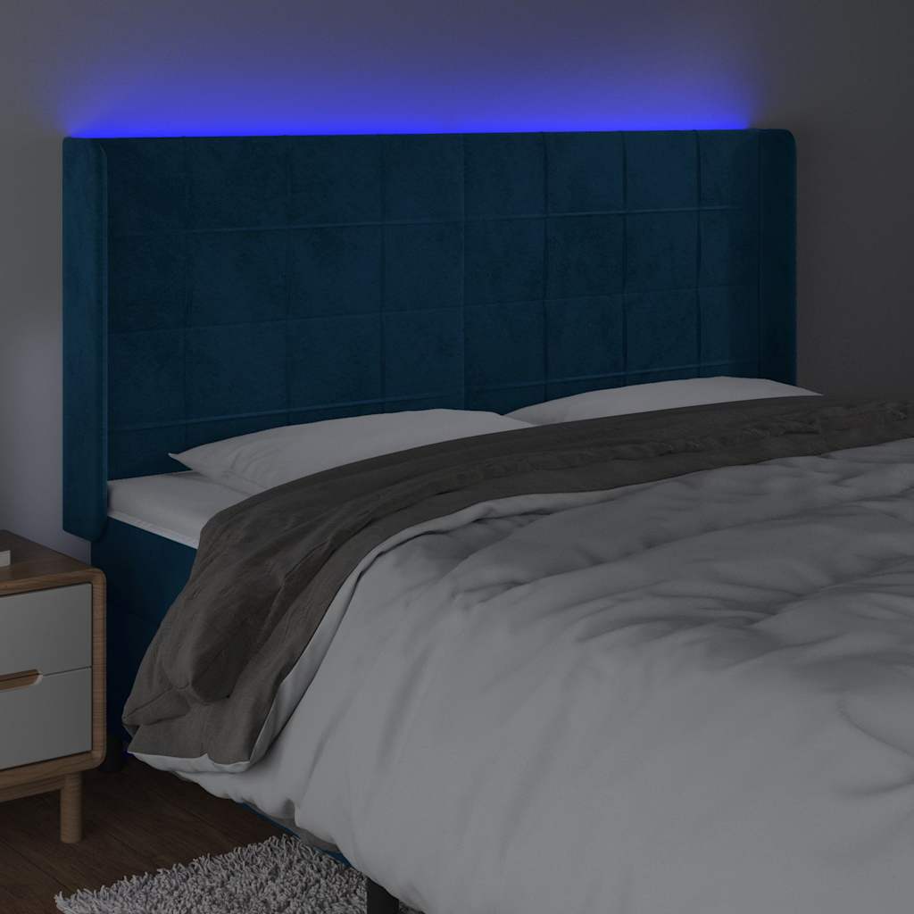 vidaXL Hoofdbord LED 183x16x118/128 cm fluweel donkerblauw blauw, foto 2