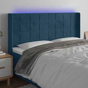 LED posteljno vzglavje temno modro 183x16x118/128 cm žamet