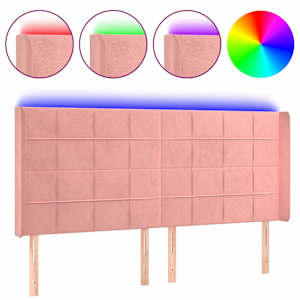 Čelo postele s LED růžové 183 x 16 x 118/128 cm samet - obrázek 2