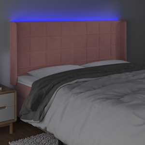 Čelo postele s LED růžové 183 x 16 x 118/128 cm samet - obrázek 4