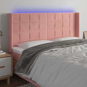 Čelo postele s LED růžové 183 x 16 x 118/128 cm samet - obrázek 1