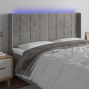 Čelo postele s LED světle šedé 203 x 16 x 118/128 cm samet - obrázek 1