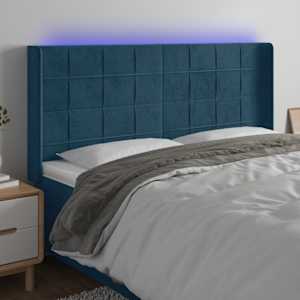 LED posteljno vzglavje temno modro 203x16x118/128 cm žamet
