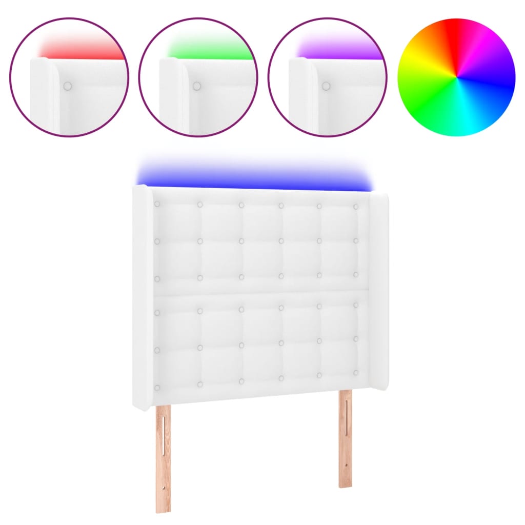 vidaXL Čelo postele s LED bílé 83 x 16 x 118/128 cm umělá kůže