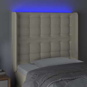 Čelo postele s LED krémové 83 x 16 x 118/128 cm umělá kůže - obrázek 4