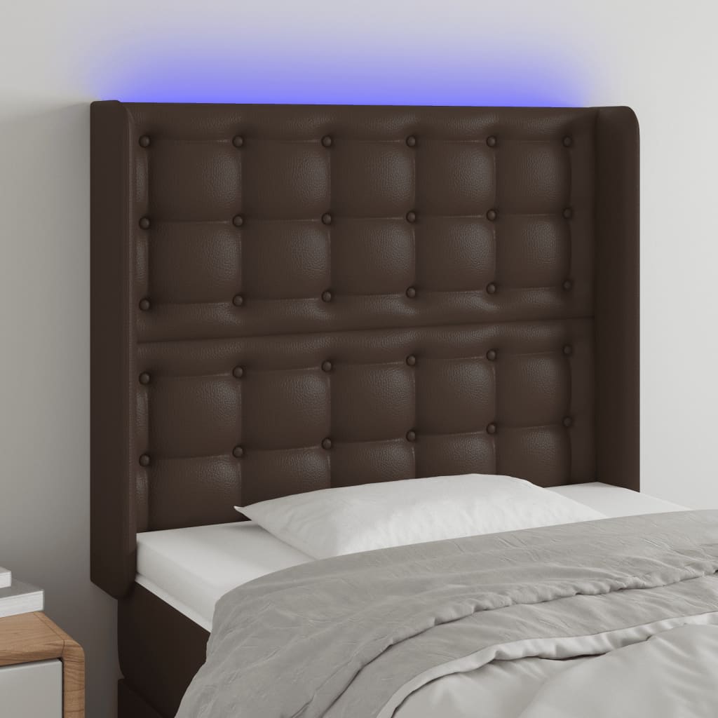 gultas galvgalis ar LED, 83x16x118/128 cm, brūna mākslīgā āda | Stepinfit.lv