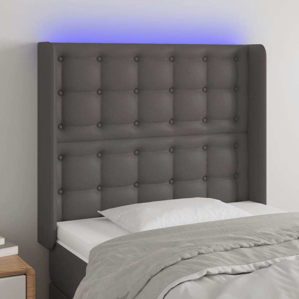 vidaXL Tăblie de pat cu LED, gri , 83x16x118/128 cm, piele ecologică