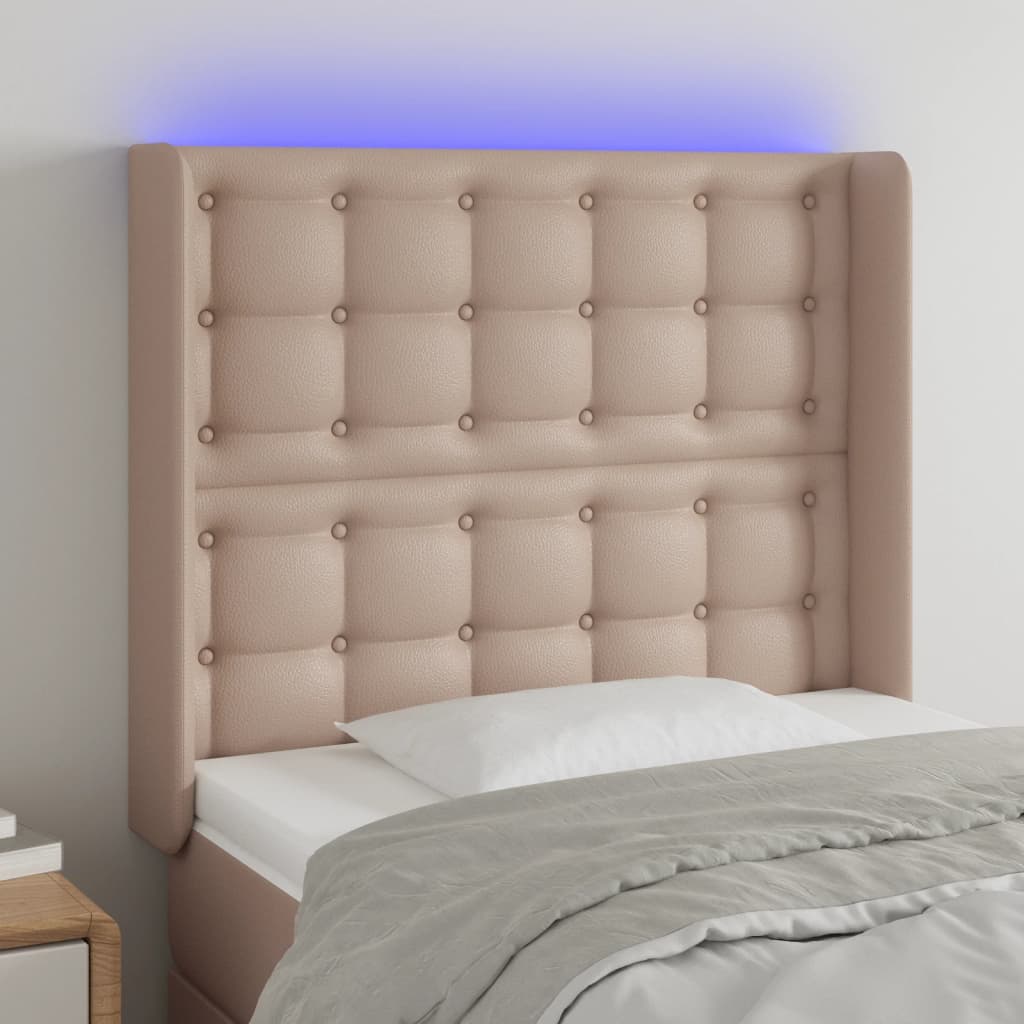 vidaXL Tăblie de pat cu LED cappuccino 83x16x118/128cm piele ecologică