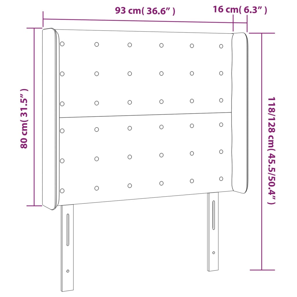 Klasyczne zagłówki LED - 93x16x118/128 cm, czarny