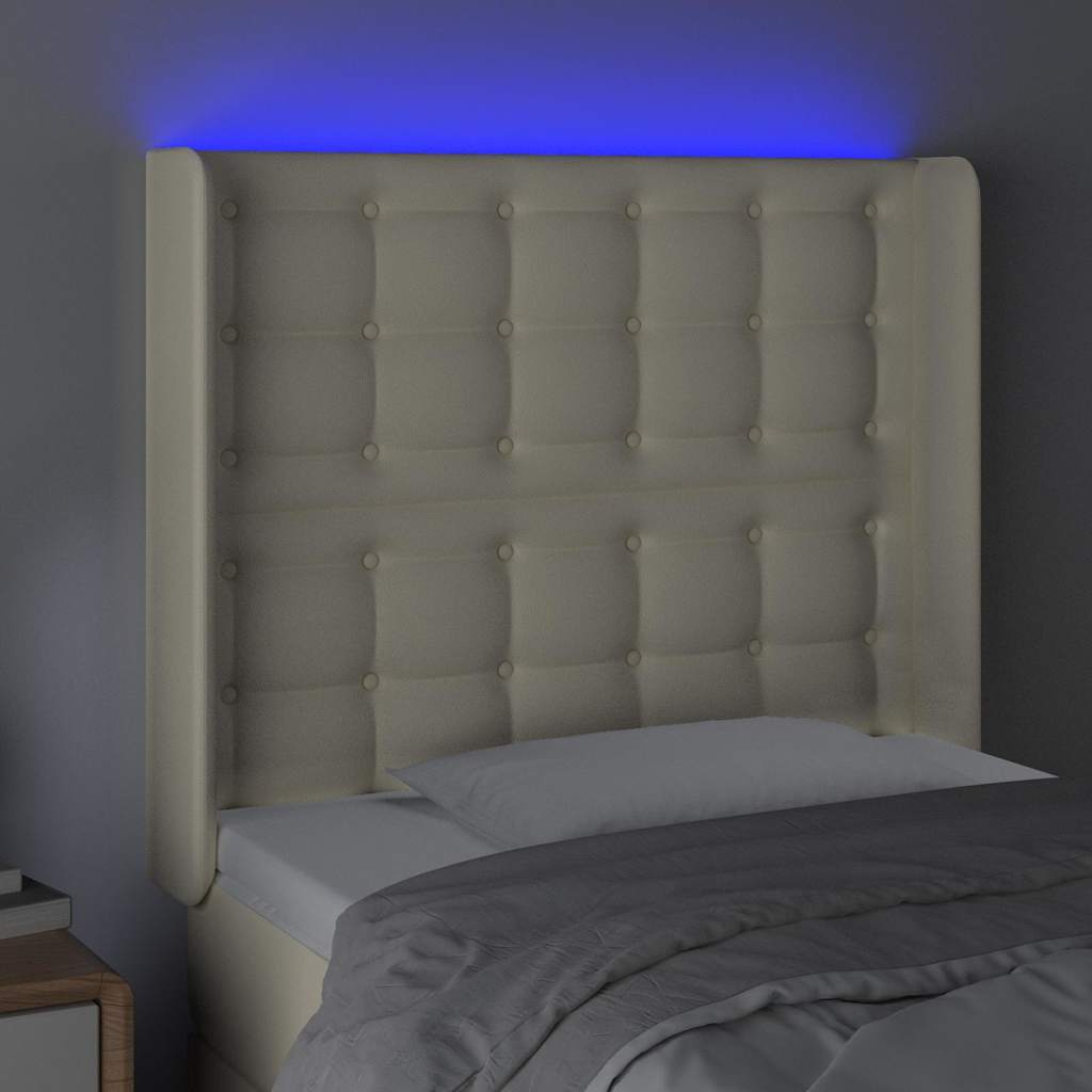 vidaXL Hoofdbord LED 93x16x118/128 cm kunstleer crèmekleurig, foto 2