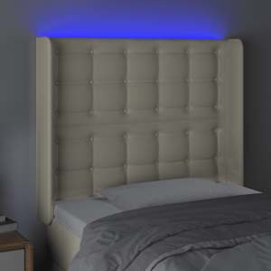 Čelo postele s LED krémové 93 x 16 x 118/128 cm umělá kůže - obrázek 4