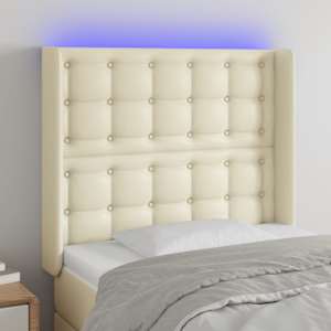 LED posteljno vzglavje krem 93x16x118/128 cm umetno usnje