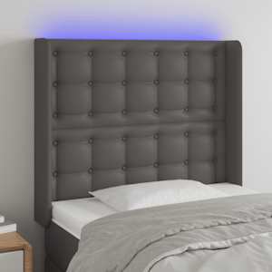 Čelo postele s LED šedé 93 x 16 x 118/128 cm umělá kůže - obrázek 1