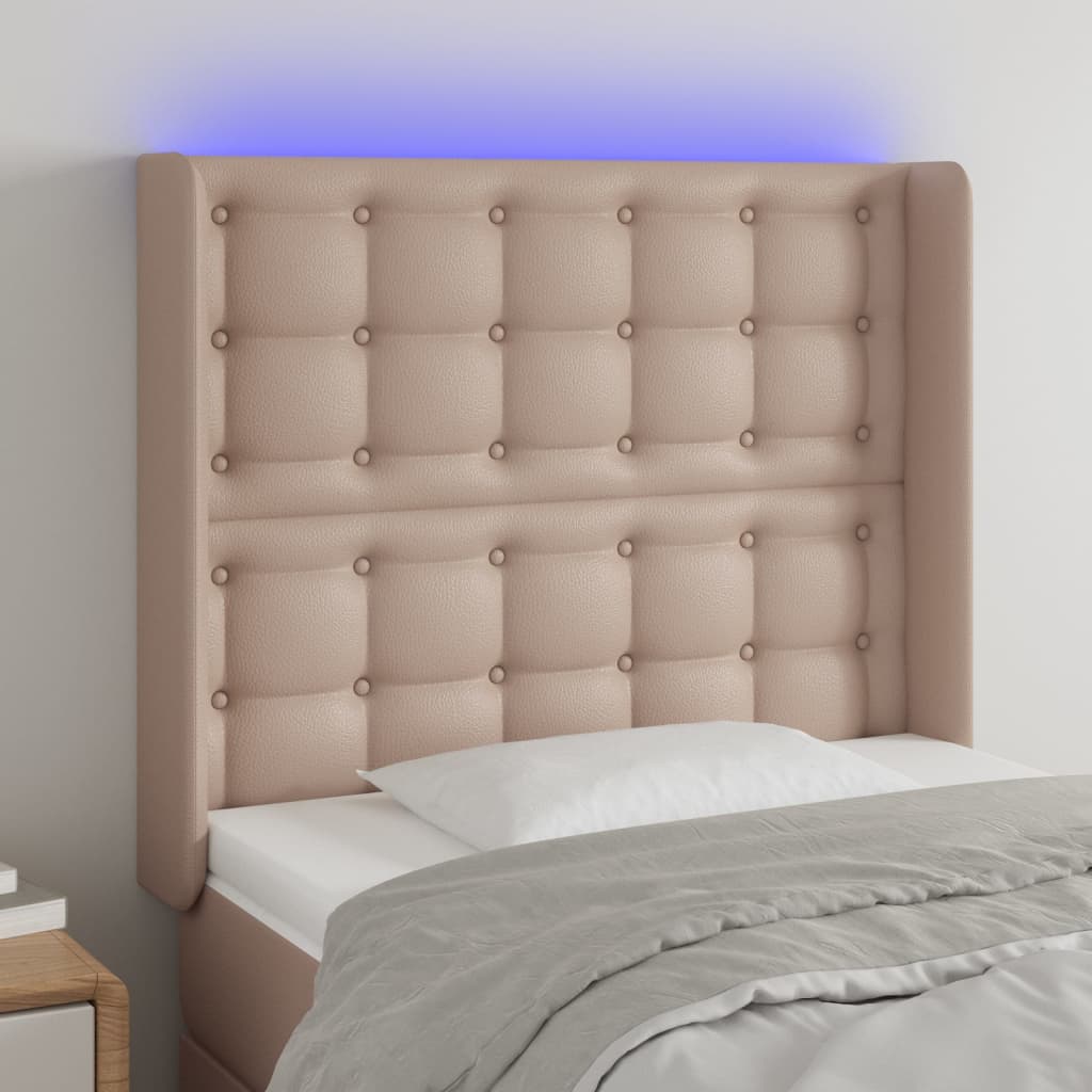 vidaXL Tăblie de pat cu LED cappuccino 93x16x118/128cm piele ecologică