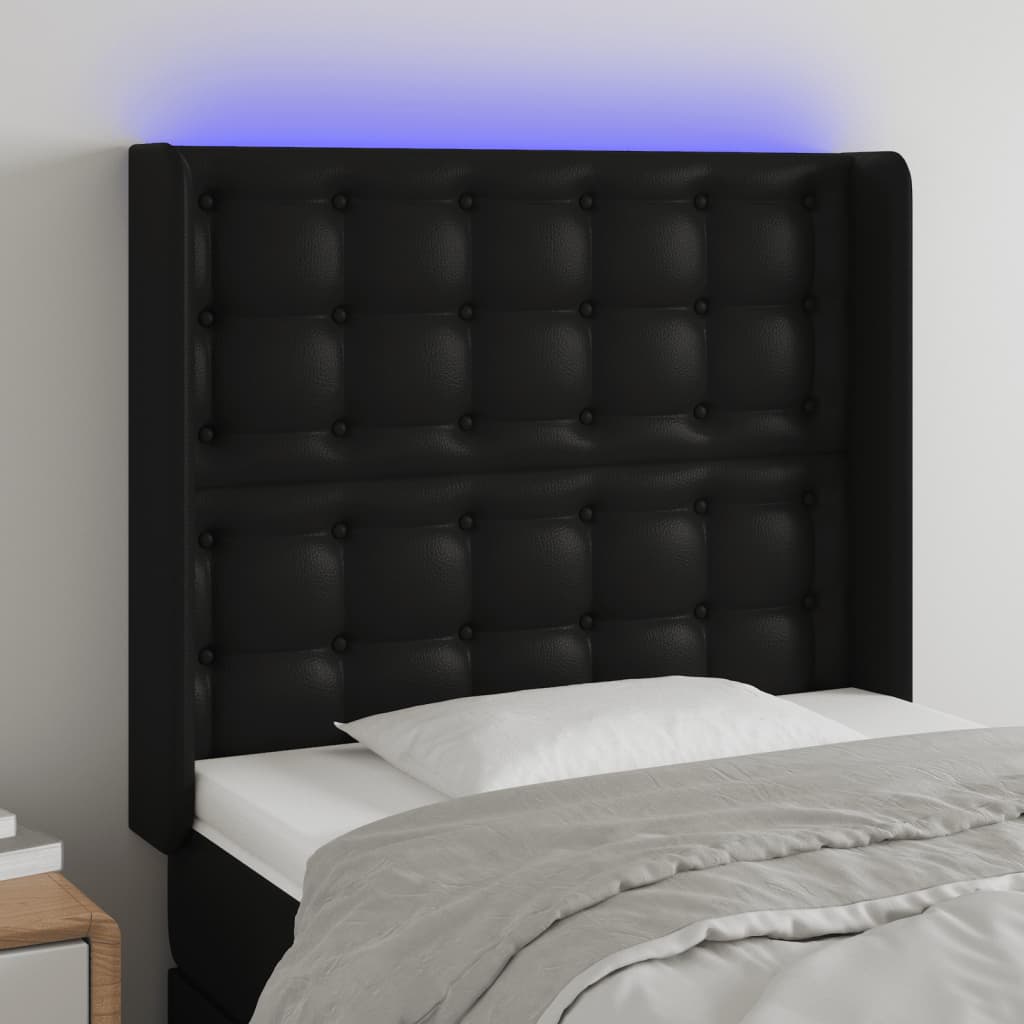 vidaXL TÄƒblie de pat cu LED, negru, 103x16x118/128 cm, piele ecologicÄƒ