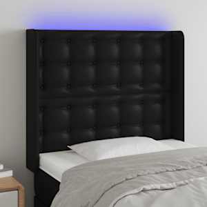 Čelo postele s LED černé 103 x 16 x 118/128 cm umělá kůže - obrázek 1