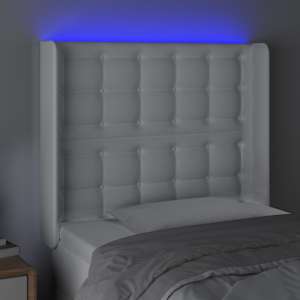 Čelo postele s LED bílé 103 x 16 x 118/128 cm umělá kůže - obrázek 4