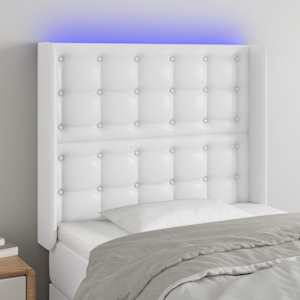 Čelo postele s LED bílé 103 x 16 x 118/128 cm umělá kůže - obrázek 1