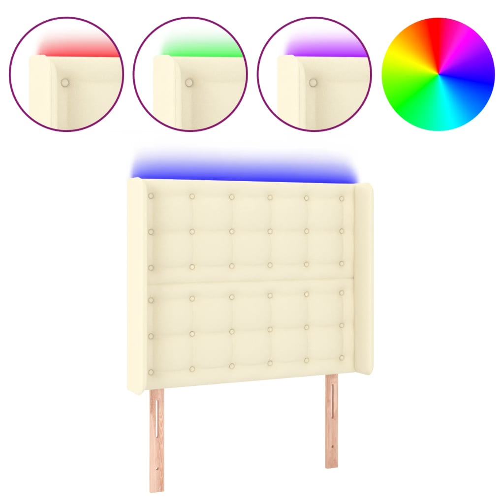 vidaXL Čelo postele s LED krémové 103 x 16 x 118/128 cm umělá kůže