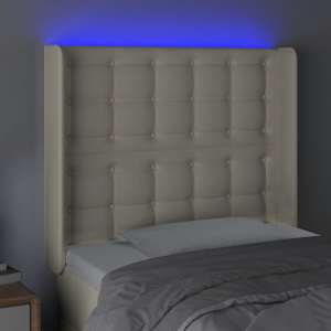 Čelo postele s LED krémové 103 x 16 x 118/128 cm umělá kůže - obrázek 4