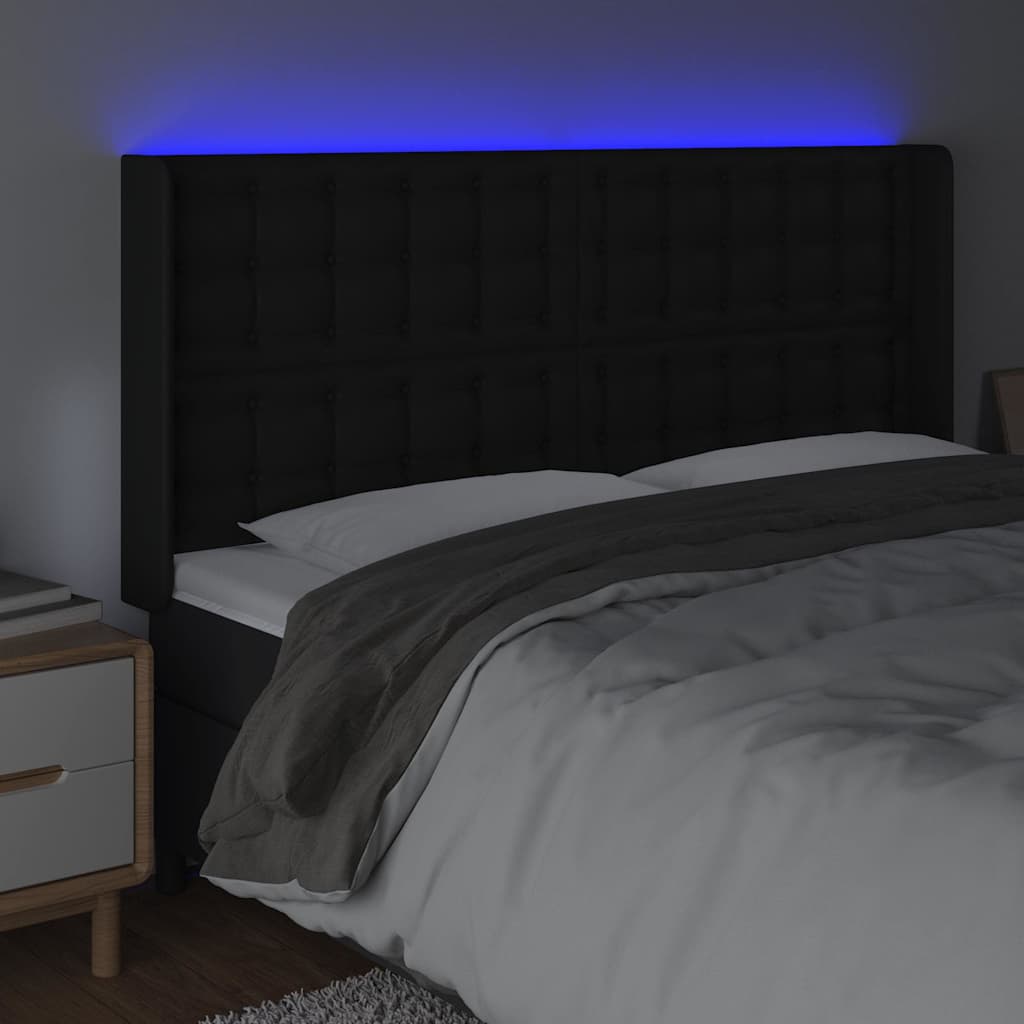 vidaXL Hoofdbord LED 147x16x118/128 cm kunstleer zwart, foto 2